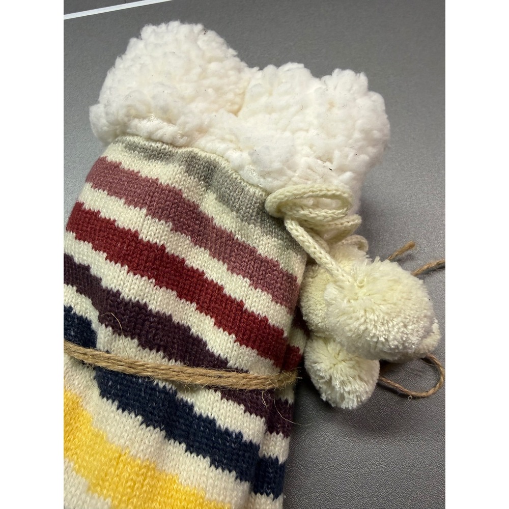 Quagga‎ Green Label Womens Slipper Socks Faux Sherpa Lined Striped Pom Pom NEW - Picture 4 of 6